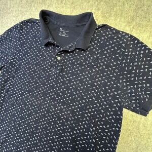 GAP Men XL Navy Blue All Over White Geo Print Short Sleeve Polo Shirt XL Prep